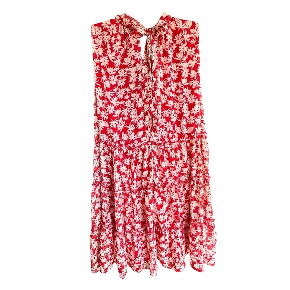 Sara Michelle Red and Off White Floral Dress 3 Tier, Faux Neck Floof XL - Picture 3 of 12